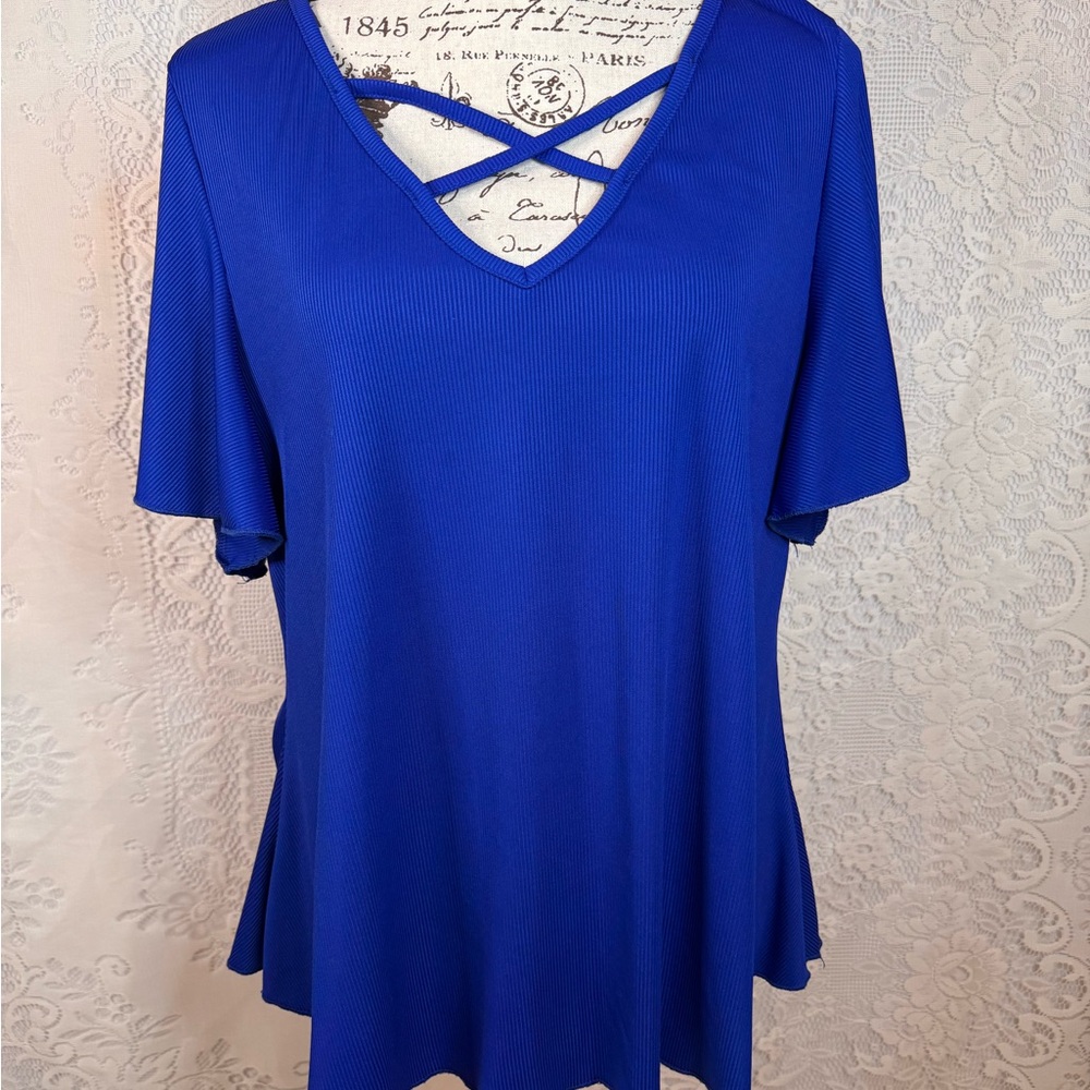 Blue V-Neck Women's Top